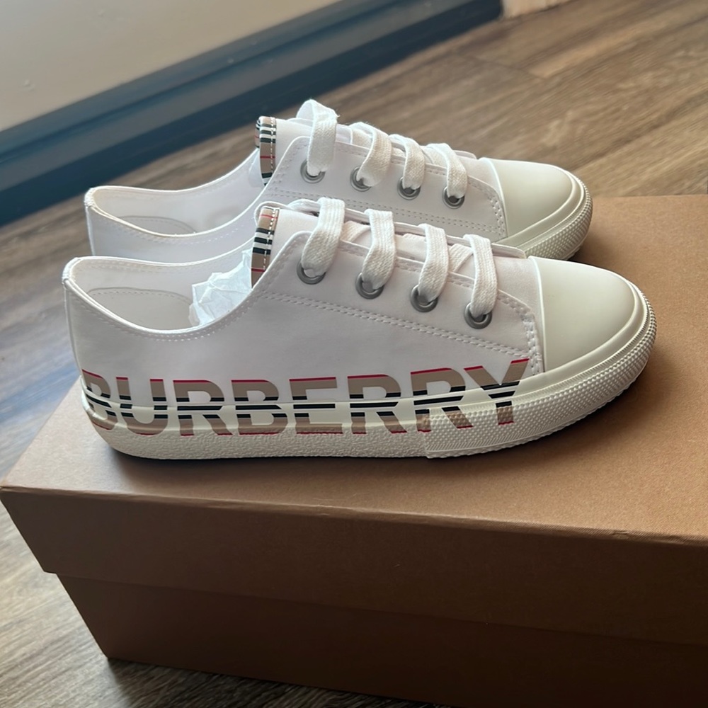 Icon Stripe Logo Print Cotton Gabardine children Sneakers